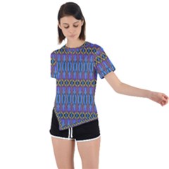 Purple Blue Ikat Stripes Asymmetrical Short Sleeve Sports Tee by SpinnyChairDesigns