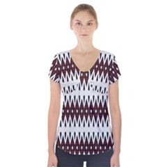 Brown And White Ikat Short Sleeve Front Detail Top by SpinnyChairDesigns