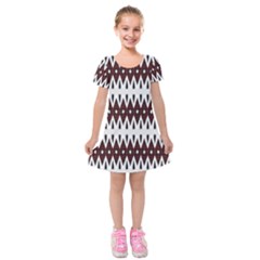 Brown And White Ikat Kids  Short Sleeve Velvet Dress by SpinnyChairDesigns