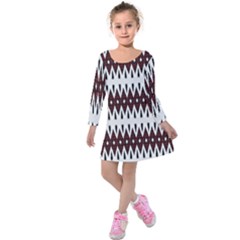 Brown And White Ikat Kids  Long Sleeve Velvet Dress by SpinnyChairDesigns