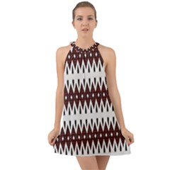 Brown And White Ikat Halter Tie Back Chiffon Dress by SpinnyChairDesigns