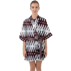 Brown And White Ikat Half Sleeve Satin Kimono  by SpinnyChairDesigns