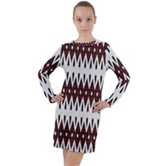 Brown And White Ikat Long Sleeve Hoodie Dress by SpinnyChairDesigns