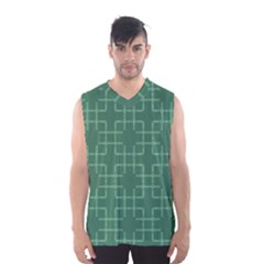 Dark Mint Green Geometric Men s Basketball Tank Top by SpinnyChairDesigns