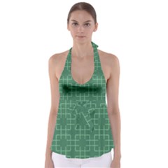 Dark Mint Green Geometric Babydoll Tankini Top by SpinnyChairDesigns