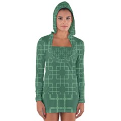 Dark Mint Green Geometric Long Sleeve Hooded T-shirt by SpinnyChairDesigns