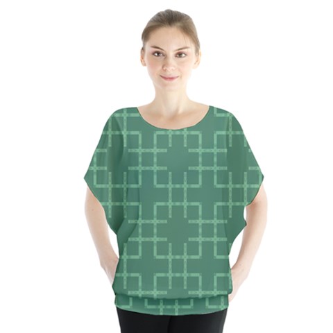 Dark Mint Green Geometric Batwing Chiffon Blouse by SpinnyChairDesigns