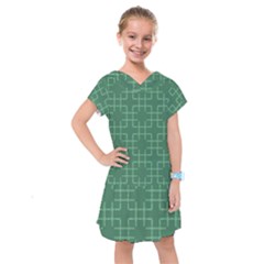 Dark Mint Green Geometric Kids  Drop Waist Dress by SpinnyChairDesigns