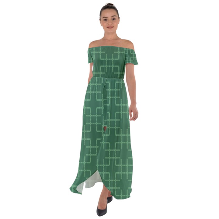 Dark Mint Green Geometric Off Shoulder Open Front Chiffon Dress