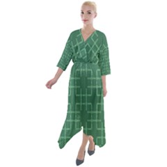 Dark Mint Green Geometric Quarter Sleeve Wrap Front Maxi Dress