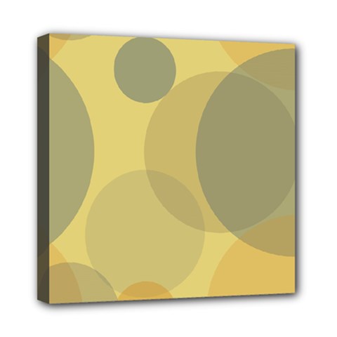 Yellow Grey Large Polka Dots Mini Canvas 8  X 8  (stretched)