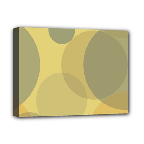 Yellow Grey Large Polka Dots Deluxe Canvas 16  X 12  (stretched)  by SpinnyChairDesigns