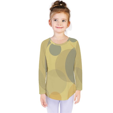 Yellow Grey Large Polka Dots Kids  Long Sleeve Tee by SpinnyChairDesigns