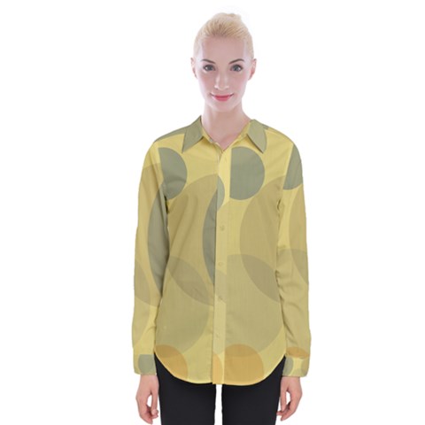 Yellow Grey Large Polka Dots Womens Long Sleeve Shirt by SpinnyChairDesigns