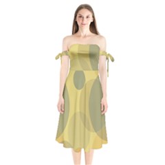 Yellow Grey Large Polka Dots Shoulder Tie Bardot Midi Dress by SpinnyChairDesigns