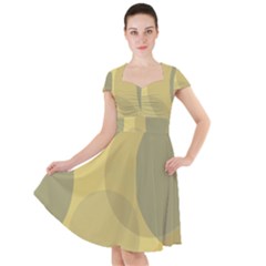 Yellow Grey Large Polka Dots Cap Sleeve Midi Dress by SpinnyChairDesigns