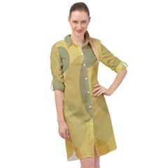 Yellow Grey Large Polka Dots Long Sleeve Mini Shirt Dress by SpinnyChairDesigns