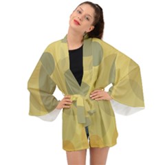 Yellow Grey Large Polka Dots Long Sleeve Kimono by SpinnyChairDesigns