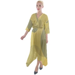 Yellow Grey Large Polka Dots Quarter Sleeve Wrap Front Maxi Dress by SpinnyChairDesigns