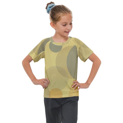 Yellow Grey Large Polka Dots Kids  Mesh Piece Tee by SpinnyChairDesigns