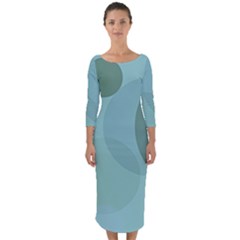 Teal Turquoise Blue Large Polka Dots Quarter Sleeve Midi Bodycon Dress by SpinnyChairDesigns