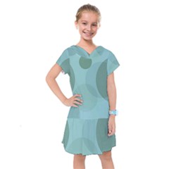 Teal Turquoise Blue Large Polka Dots Kids  Drop Waist Dress by SpinnyChairDesigns