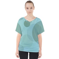 Teal Turquoise Blue Large Polka Dots V-neck Dolman Drape Top by SpinnyChairDesigns