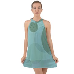 Teal Turquoise Blue Large Polka Dots Halter Tie Back Chiffon Dress by SpinnyChairDesigns