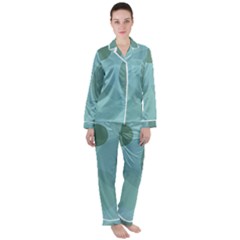 Teal Turquoise Blue Large Polka Dots Satin Long Sleeve Pyjamas Set by SpinnyChairDesigns