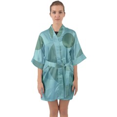 Teal Turquoise Blue Large Polka Dots Half Sleeve Satin Kimono  by SpinnyChairDesigns