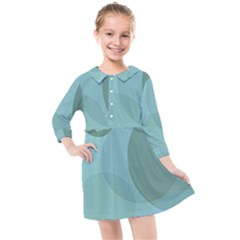 Teal Turquoise Blue Large Polka Dots Kids  Quarter Sleeve Shirt Dress by SpinnyChairDesigns