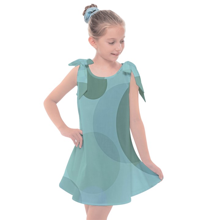 Teal Turquoise Blue Large Polka Dots Kids  Tie Up Tunic Dress