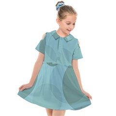 Teal Turquoise Blue Large Polka Dots Kids  Short Sleeve Shirt Dress by SpinnyChairDesigns