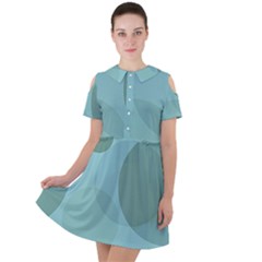 Teal Turquoise Blue Large Polka Dots Short Sleeve Shoulder Cut Out Dress  by SpinnyChairDesigns