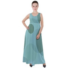 Teal Turquoise Blue Large Polka Dots Empire Waist Velour Maxi Dress by SpinnyChairDesigns