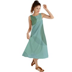 Teal Turquoise Blue Large Polka Dots Summer Maxi Dress by SpinnyChairDesigns