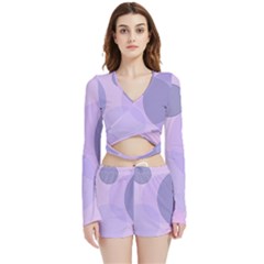 Purple Large Print Polka Dota Velvet Wrap Crop Top