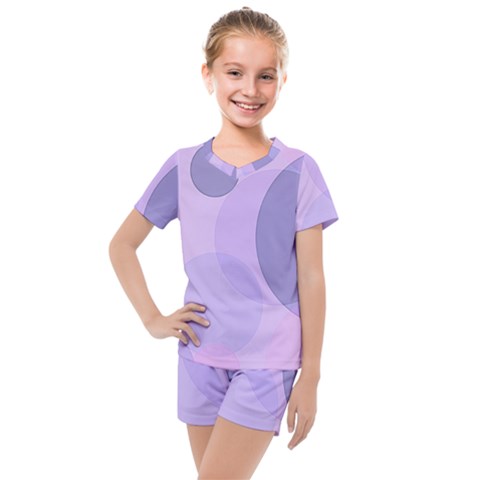 Purple Large Print Polka Dota Kids  Mesh Tee And Shorts Set by SpinnyChairDesigns