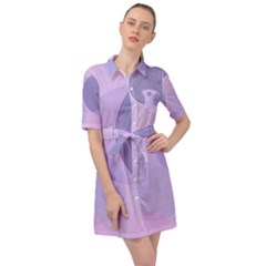 Purple Large Print Polka Dota Belted Shirt Dress by SpinnyChairDesigns