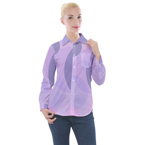 Purple Large Print Polka Dota Women s Long Sleeve Pocket Shirt by SpinnyChairDesigns