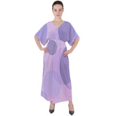 Purple Large Print Polka Dota V-neck Boho Style Maxi Dress by SpinnyChairDesigns