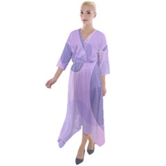 Purple Large Print Polka Dota Quarter Sleeve Wrap Front Maxi Dress by SpinnyChairDesigns