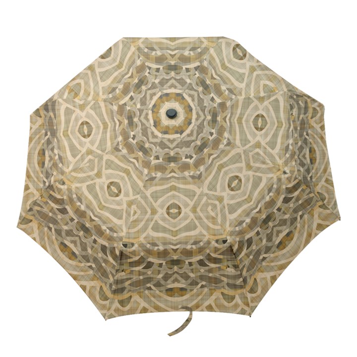 Ecru and Brown Intricate Pattern Folding Umbrellas