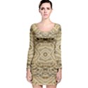 Ecru and Brown Intricate Pattern Long Sleeve Velvet Bodycon Dress View1