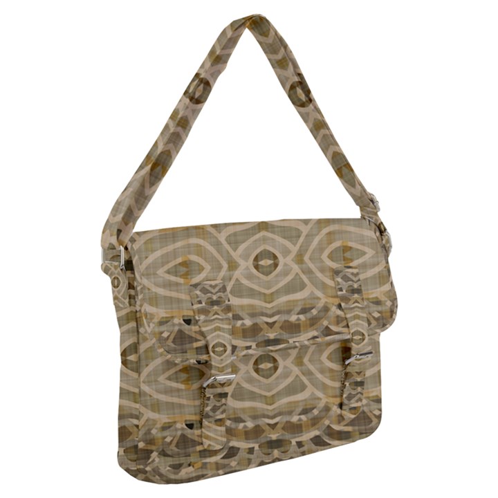 Ecru and Brown Intricate Pattern Buckle Messenger Bag