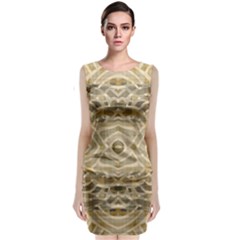 Ecru And Brown Intricate Pattern Classic Sleeveless Midi Dress by SpinnyChairDesigns