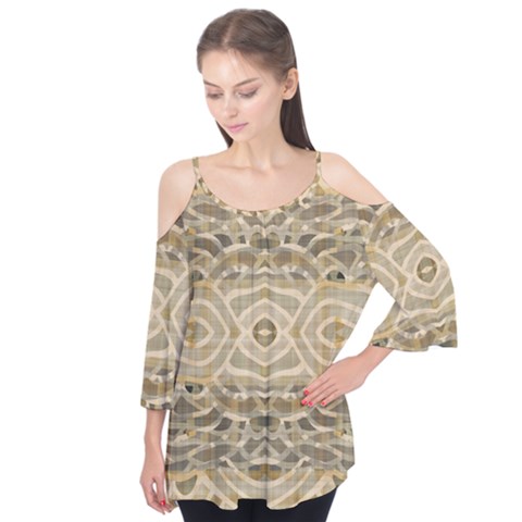 Ecru And Brown Intricate Pattern Flutter Tees by SpinnyChairDesigns