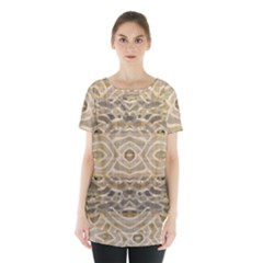 Ecru And Brown Intricate Pattern Skirt Hem Sports Top by SpinnyChairDesigns