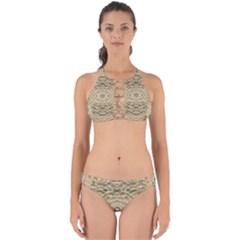 Ecru And Brown Intricate Pattern Perfectly Cut Out Bikini Set by SpinnyChairDesigns