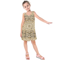 Ecru And Brown Intricate Pattern Kids  Sleeveless Dress by SpinnyChairDesigns